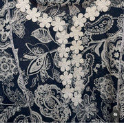 Navy Blue & White Floral Printed Kurti with Lace Neck Design