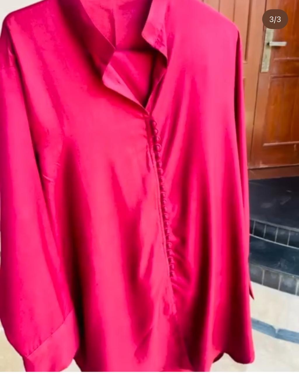 Ruby Red Asymmetrical Button-Down Shirt for Women