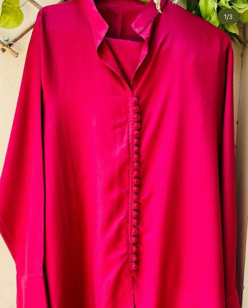 Ruby Red Asymmetrical Button-Down Shirt for Women