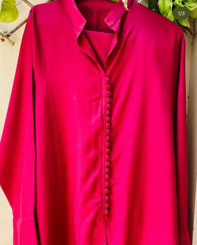 Ruby Red Asymmetrical Button-Down Shirt for Women