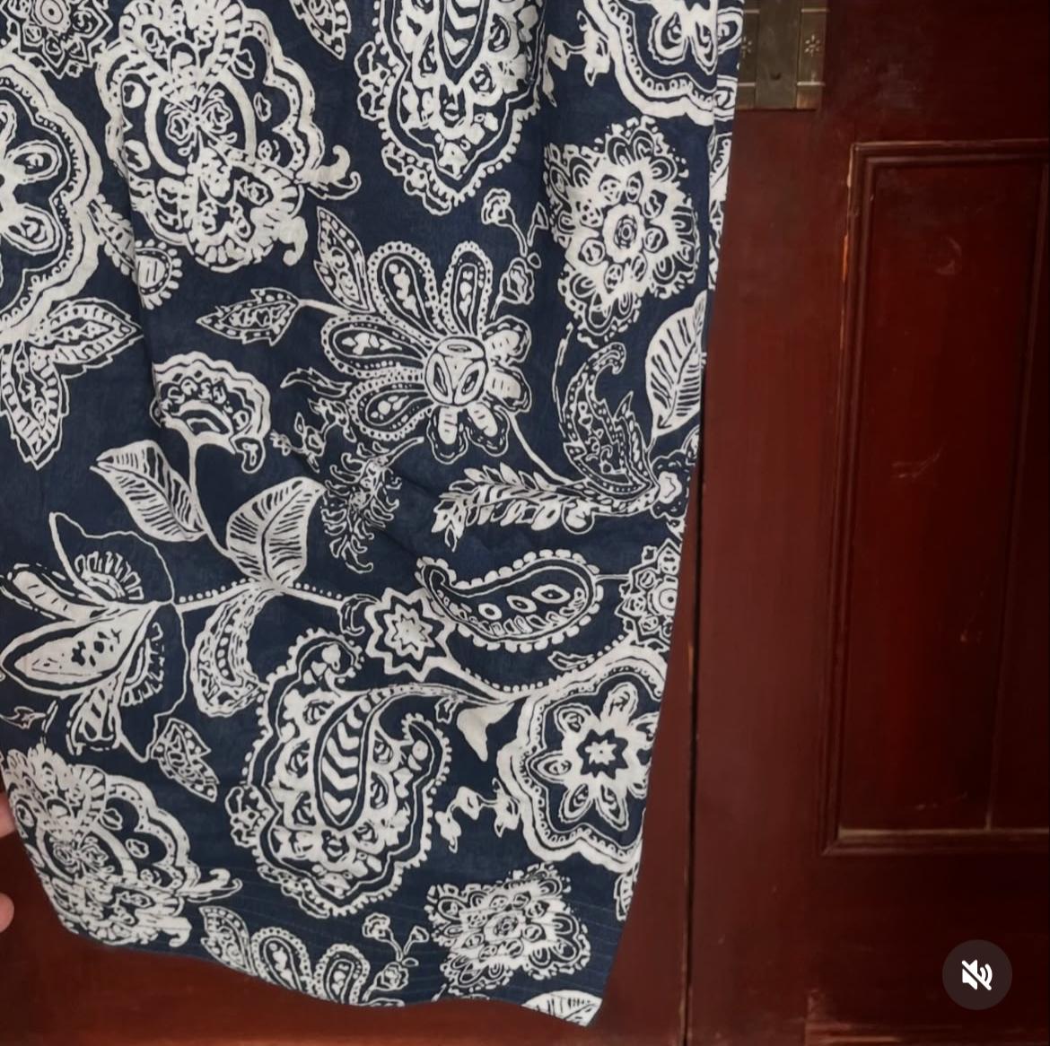 Navy Blue & White Floral Printed Kurti with Lace Neck Design