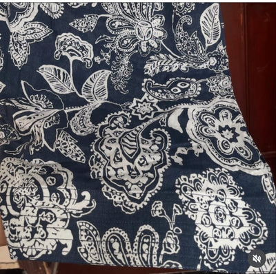 Navy Blue & White Floral Printed Kurti with Lace Neck Design
